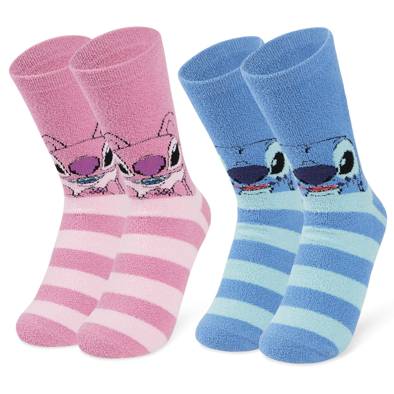Disney Slippers Socks Women 2 Pack Fluffy Socks Non Slip - Stitch & Angel