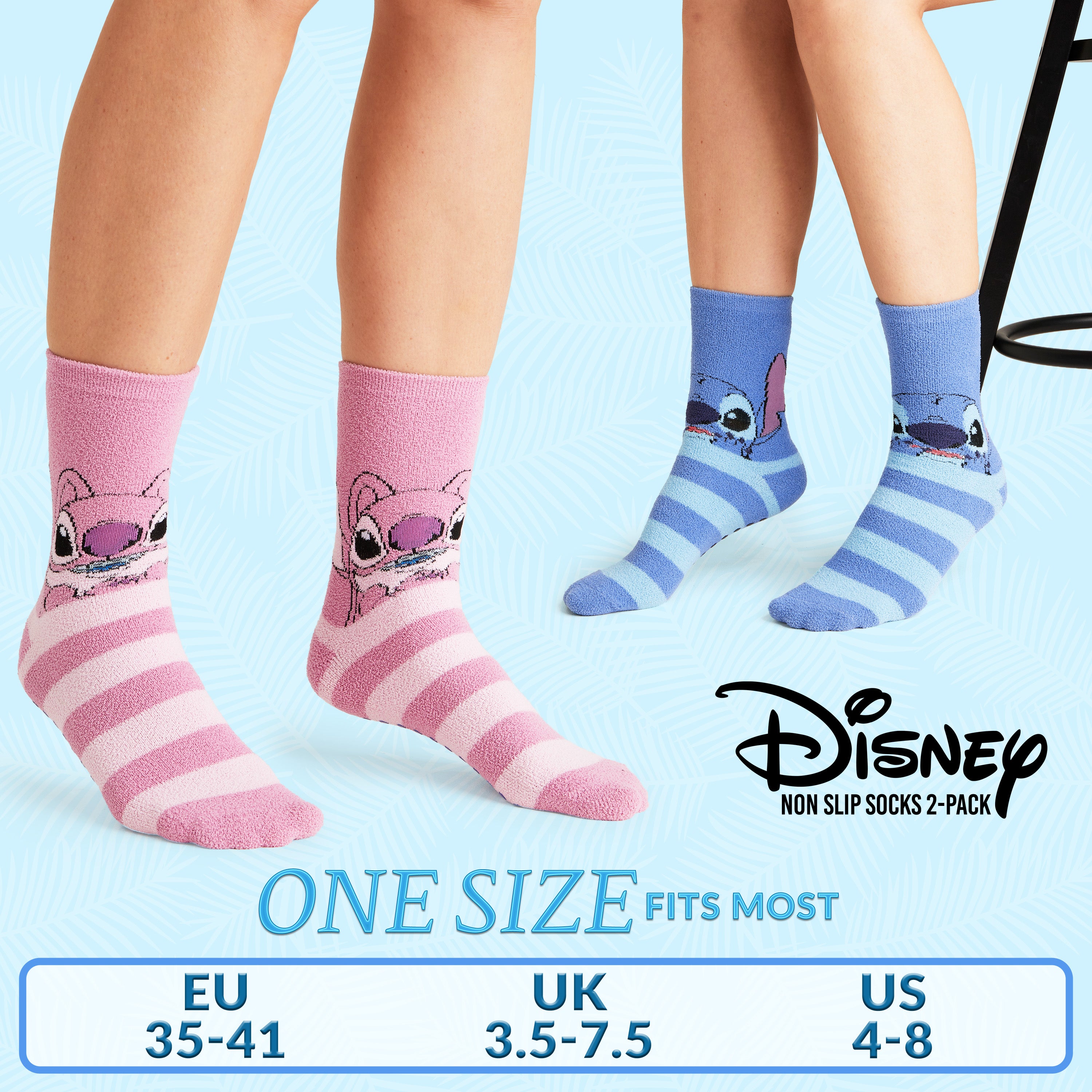 Disney Slippers Socks Women 2 Pack Fluffy Socks Non Slip - Stitch & Angel - Get Trend