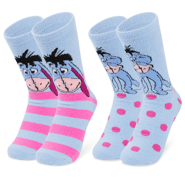 Disney Slippers Socks Women 2 Pack Fluffy Socks Non Slip - Eeyore