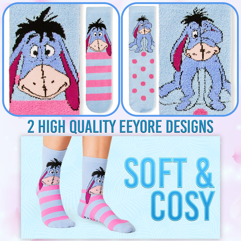 Disney Slippers Socks Women 2 Pack Fluffy Socks Non Slip - Eeyore - Get Trend