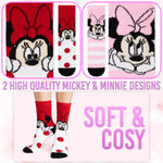 Disney Slippers Socks Women 2 Pack Fluffy Socks Non Slip - Red & Pink Minnie - Get Trend