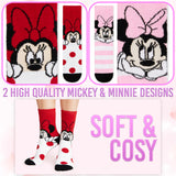 Disney Slippers Socks Women 2 Pack Fluffy Socks Non Slip - Red & Pink Minnie - Get Trend