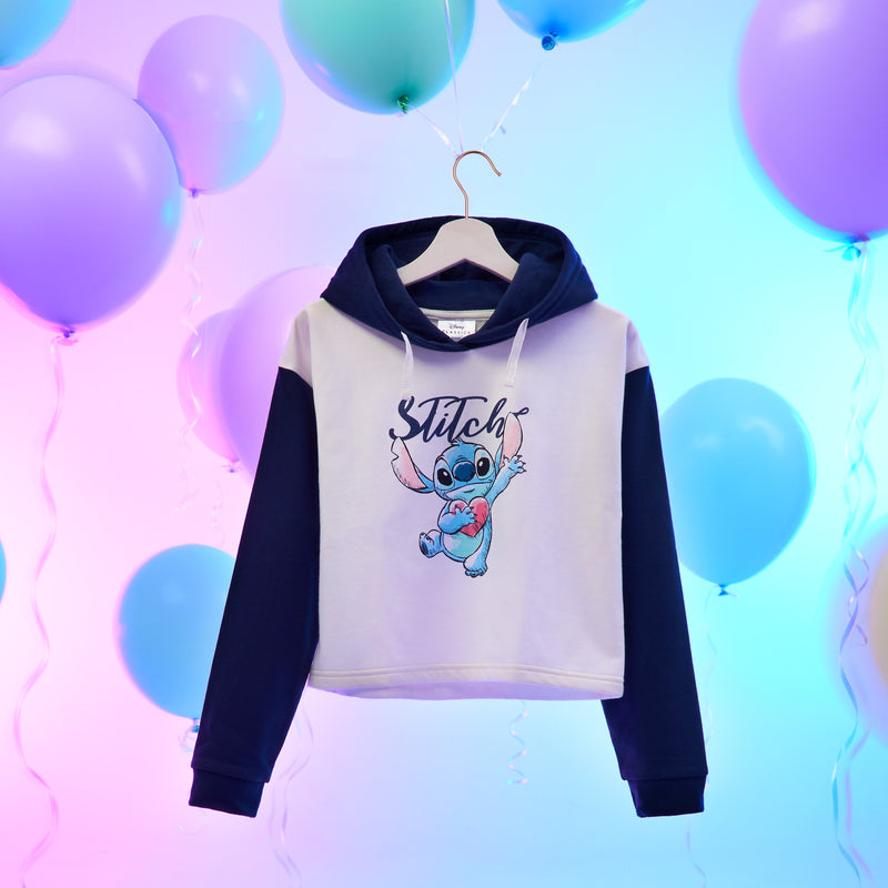Disney Hoodie for Girls, Stitch Sweatshirt, Fashion Top for Girls and Teens - White/Navy
