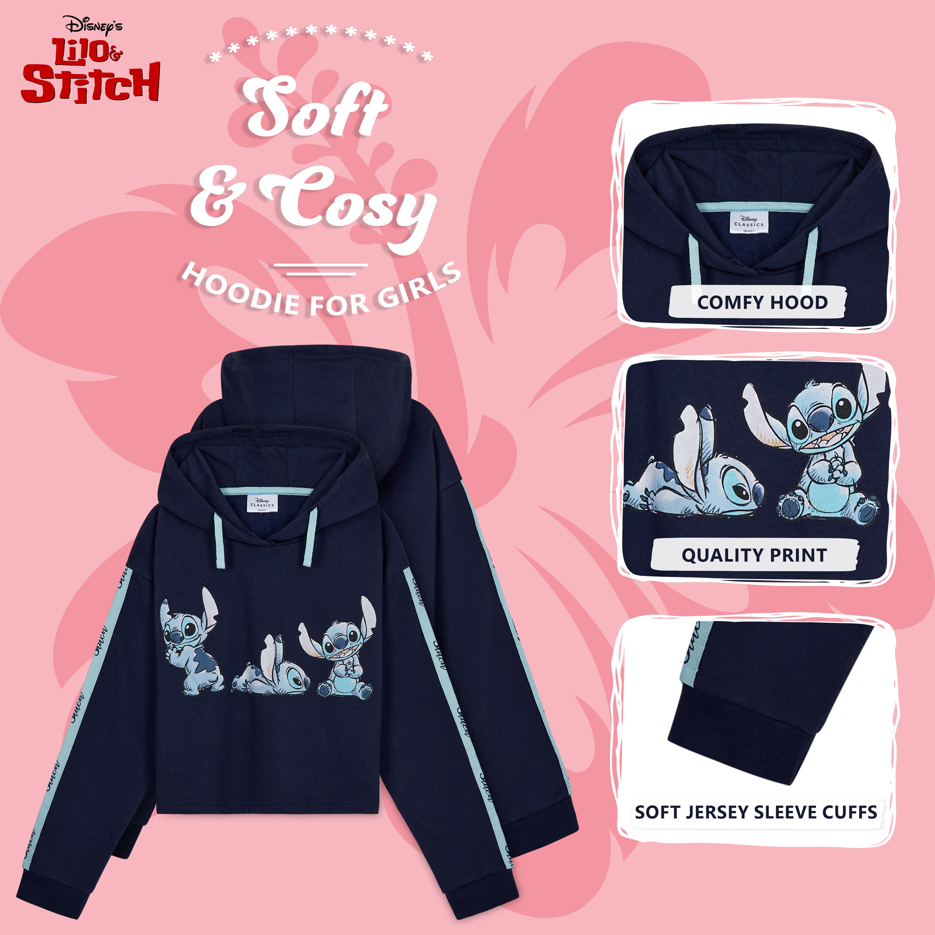 Disney Hoodie for Girls, Stitch  Sweatshirt, Fashion Top for Girls and Teens - Navy - Get Trend