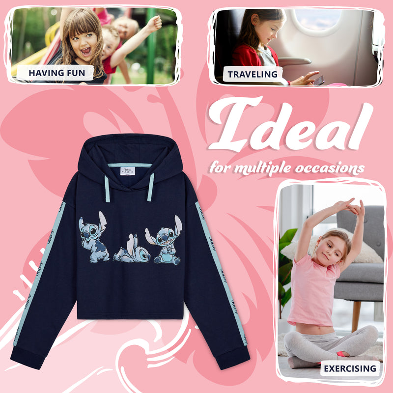 Disney Hoodie for Girls, Stitch  Sweatshirt, Fashion Top for Girls and Teens - Navy