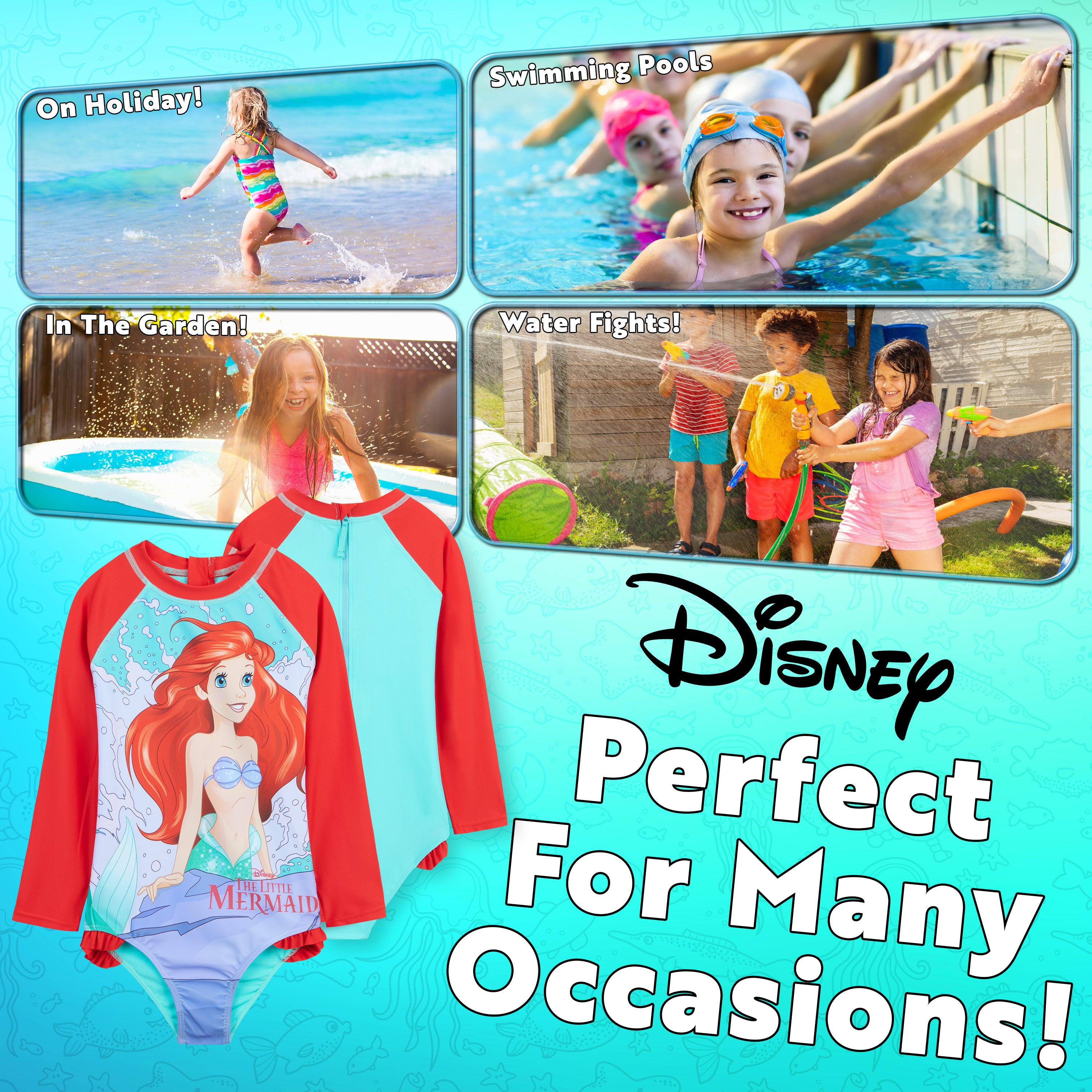Disney Girls One Piece Swimsuit, Long Sleeve Swimming Costume - Girls Gifts - Get Trend