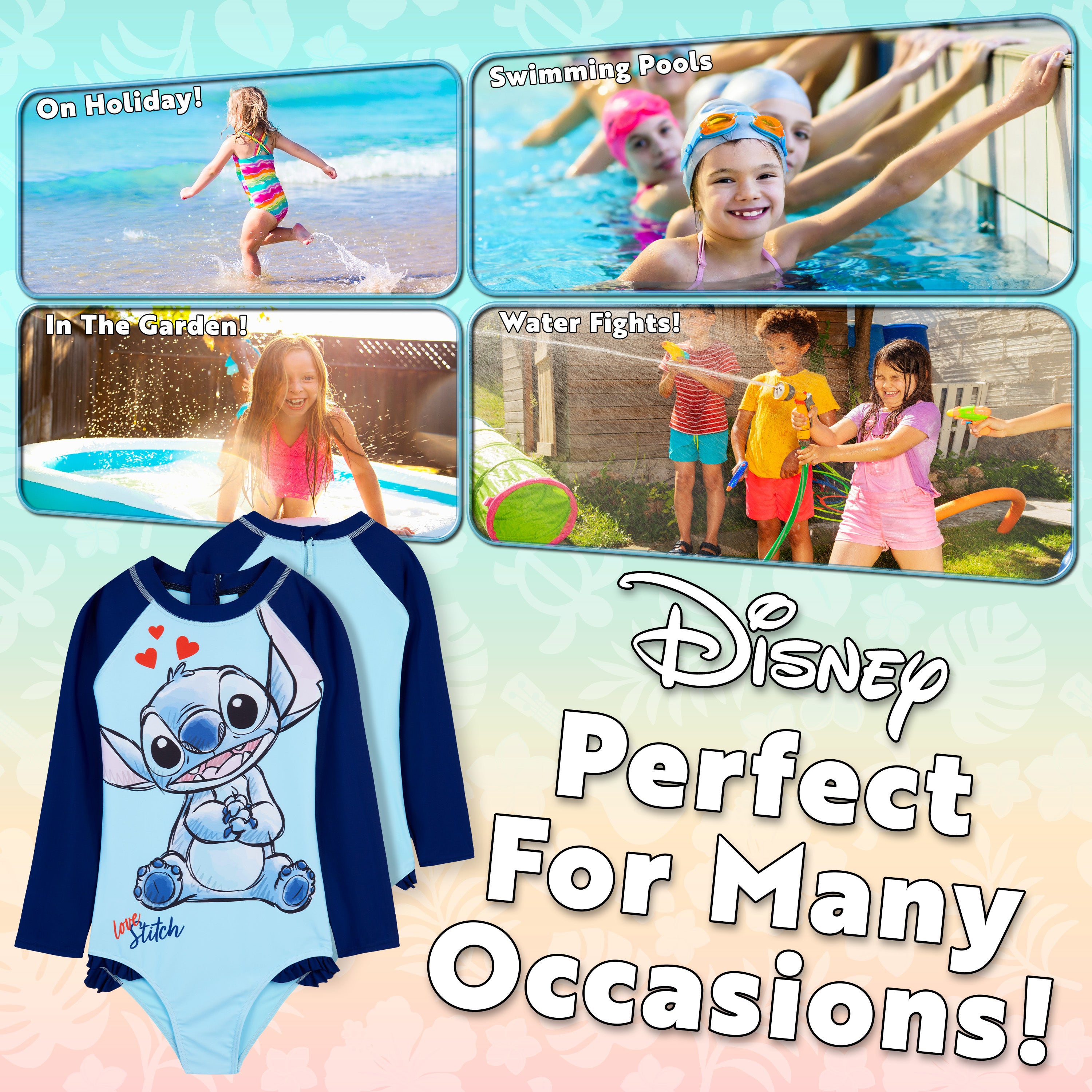 Disney Girls One Piece Swimsuit, Long Sleeve Swimming Costume - Get Trend