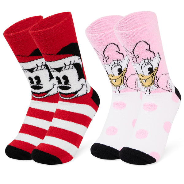 Disney Slippers Socks Women 2 Pack Fluffy Socks Non Slip - Mickey & Daisy - Get Trend