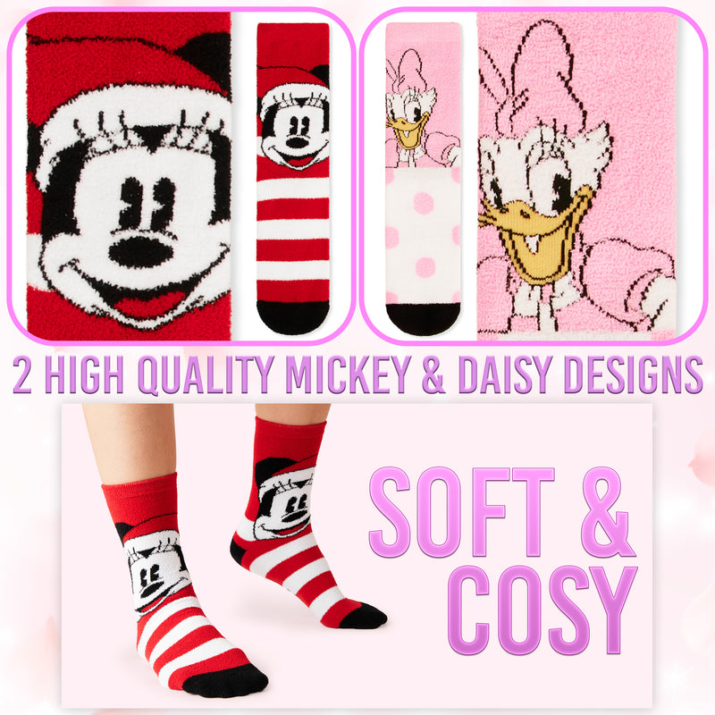 Disney Slippers Socks Women 2 Pack Fluffy Socks Non Slip - Mickey & Daisy