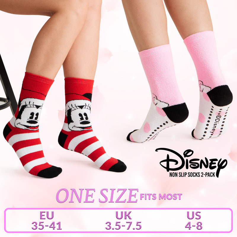 Disney Slippers Socks Women 2 Pack Fluffy Socks Non Slip - Mickey & Daisy