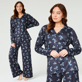 Disney Stitch Womens Pyjamas Set Nightwear Button Front Long PJs Lounge Set