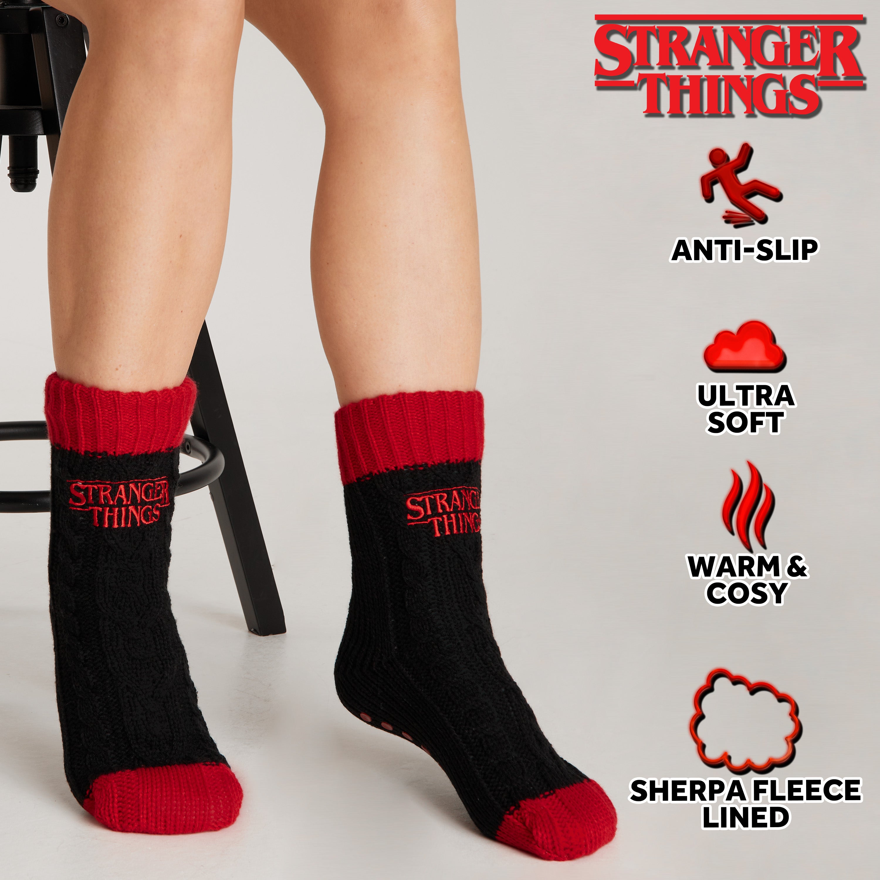 Stranger Things Fluffy Socks for Women and Teenagers - Black & Red - Get Trend