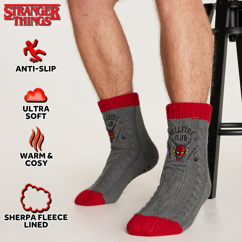 Stranger Things Fluffy Socks for Men - Grey and Red