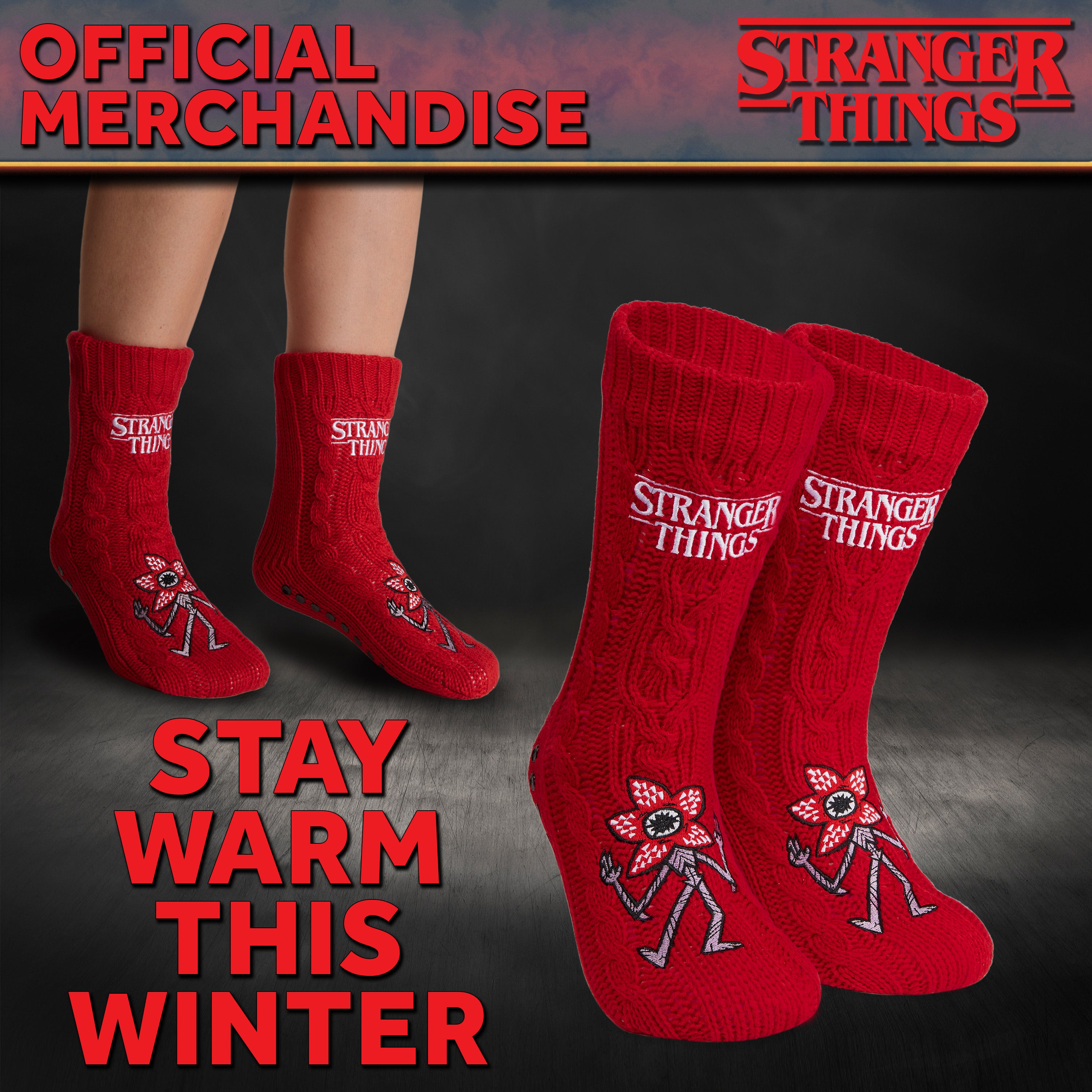 Stranger Things Fluffy Socks for Women and Teenagers - Red - Get Trend