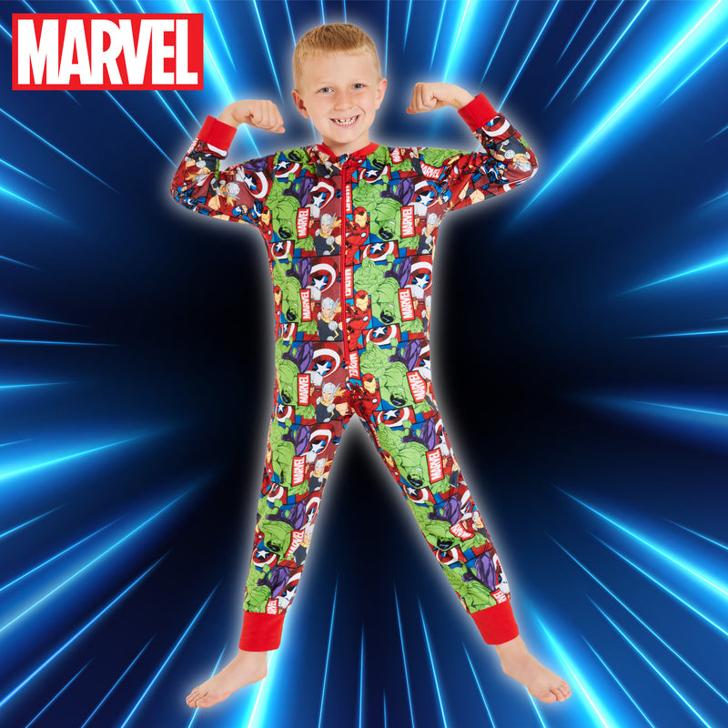 Marvel Fleece Onesie for Boys - Warm Hooded Onesie for Kids - Avengers - Get Trend