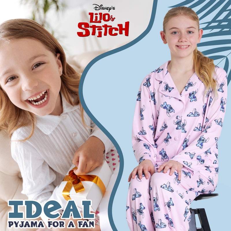 Disney Stitch Girls PJs for Kids- 2 Piece Long Girls Pyjamas - PINK - Get Trend