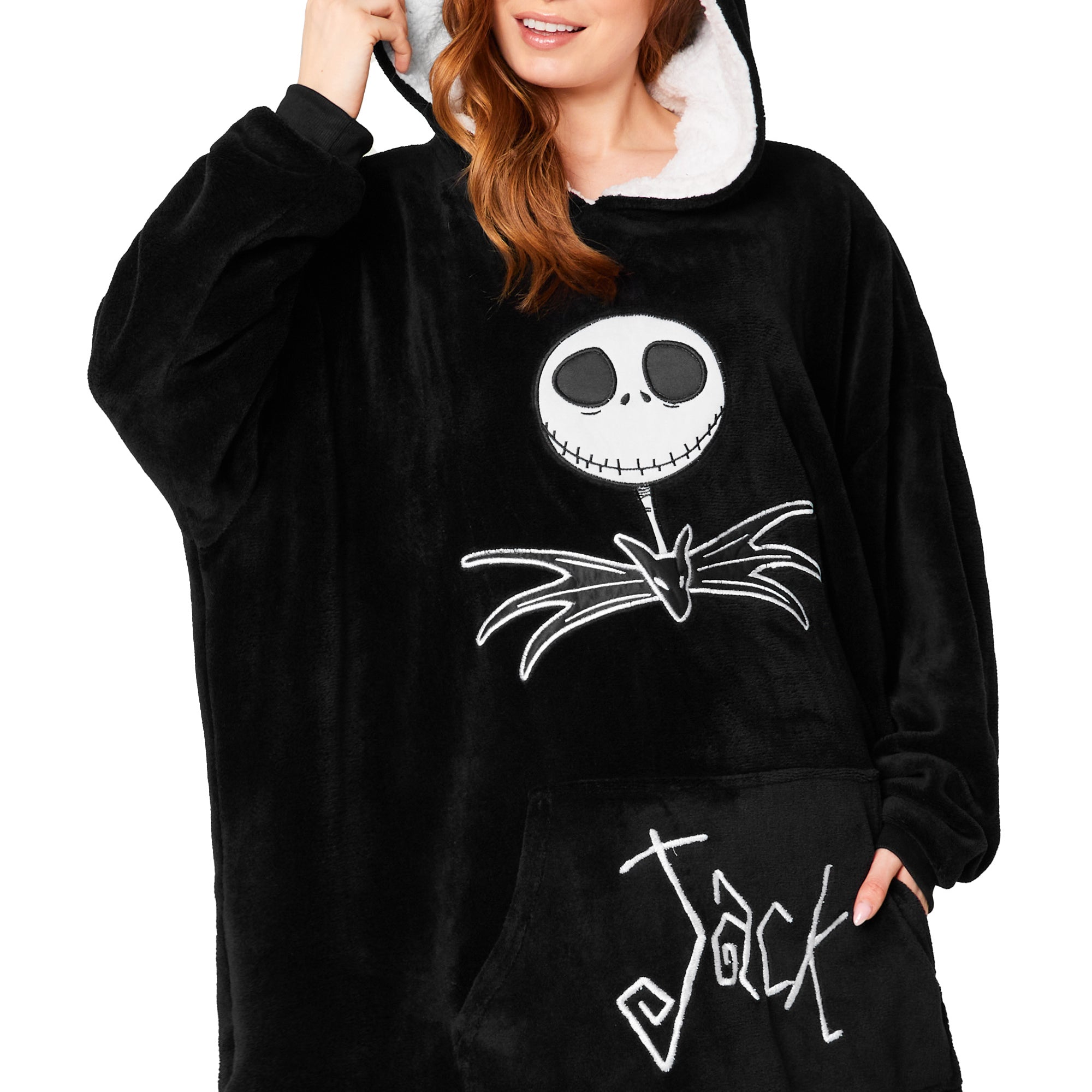 Disney Jack Skellington Fleece Hoodie Men Women Teenagers Oversized Fleece Poncho - Get Trend