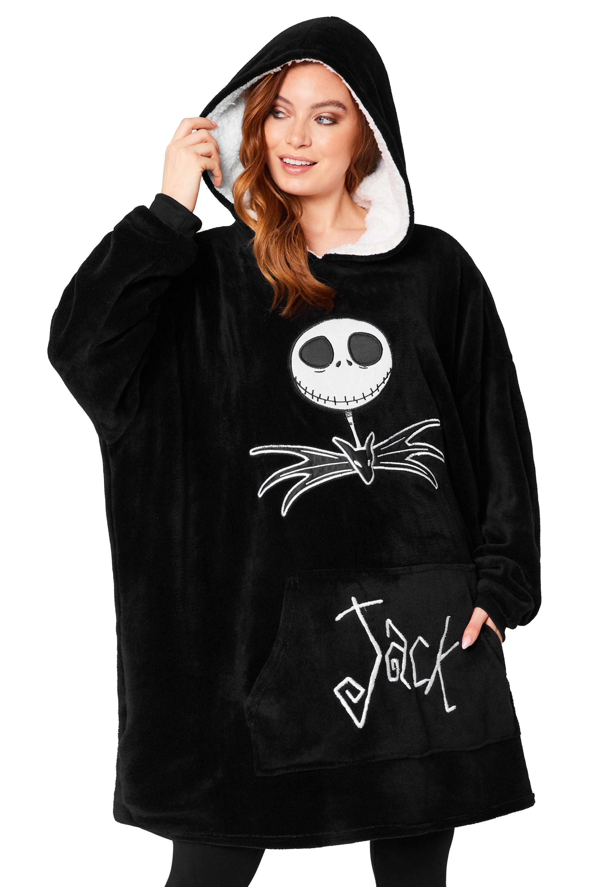Disney Jack Skellington Fleece Hoodie Men Women Teenagers Oversized Fleece Poncho - Get Trend