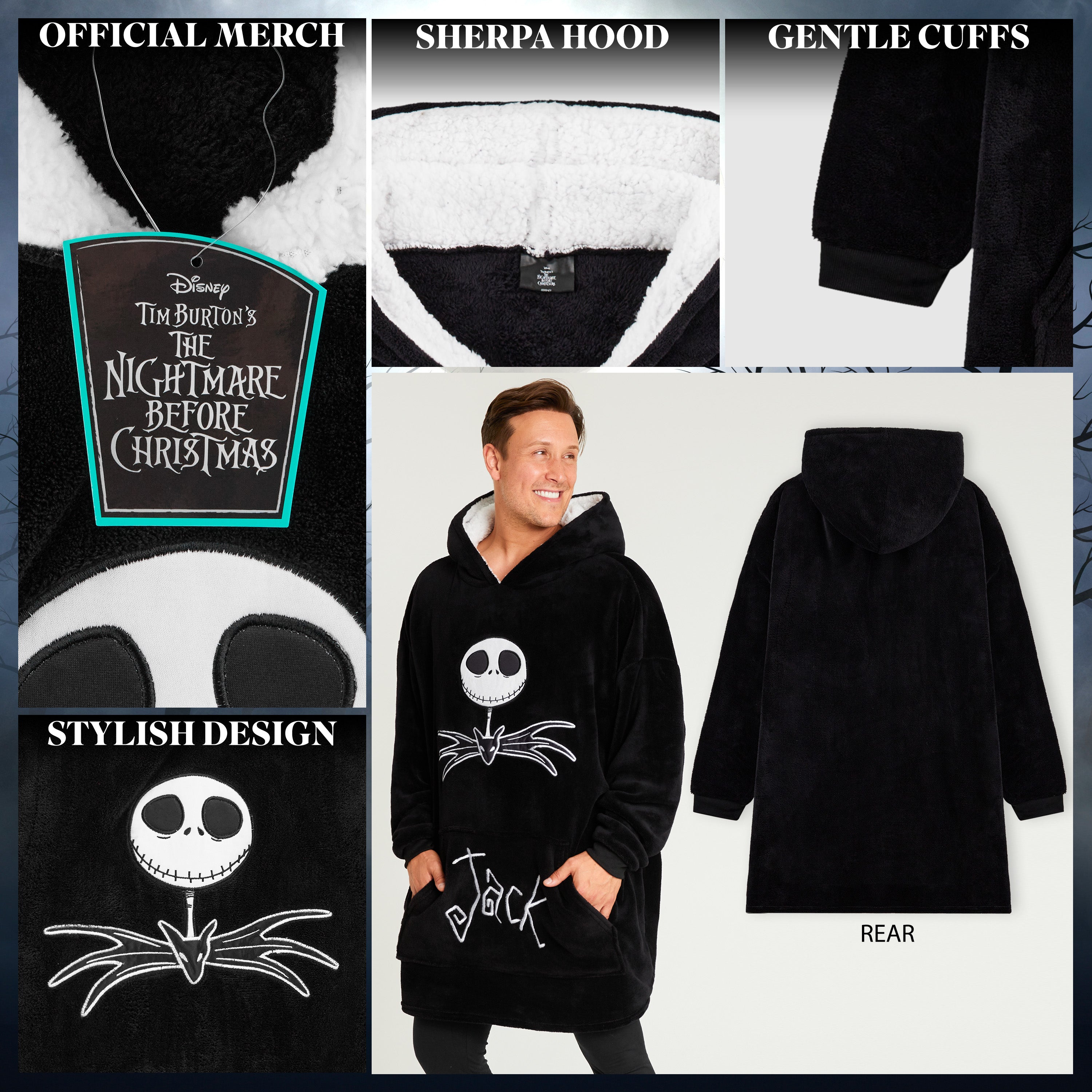 Disney Jack Skellington Fleece Hoodie Men Women Teenagers Oversized Fleece Poncho - Get Trend
