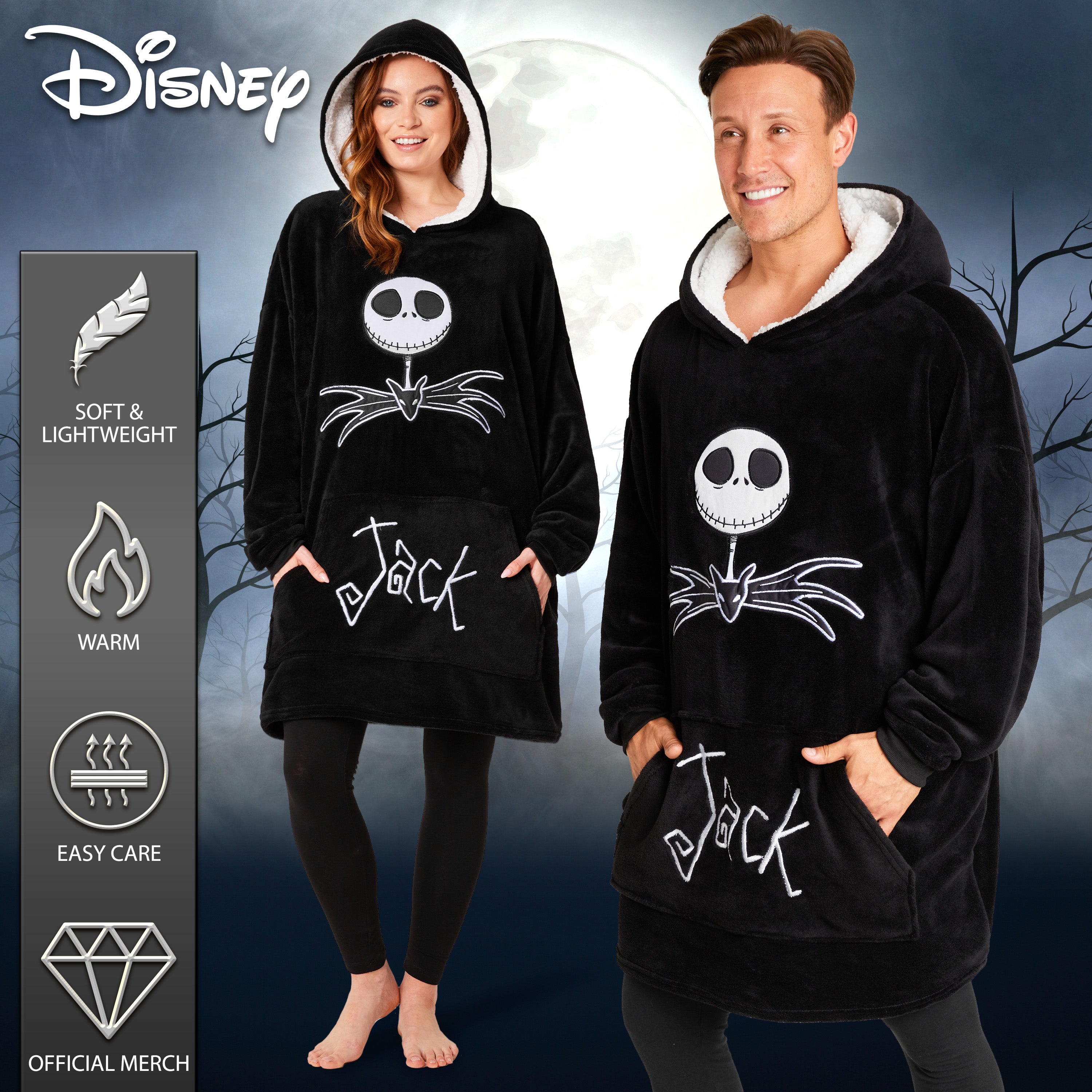Disney Jack Skellington Fleece Hoodie Men Women Teenagers Oversized Fleece Poncho - Get Trend