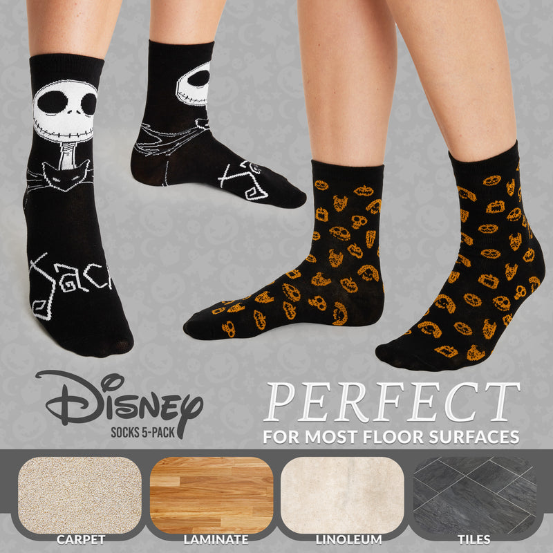 Disney Ladies Socks, Pack of 5 Soft Ankle Socks for Women - Jack Skellington