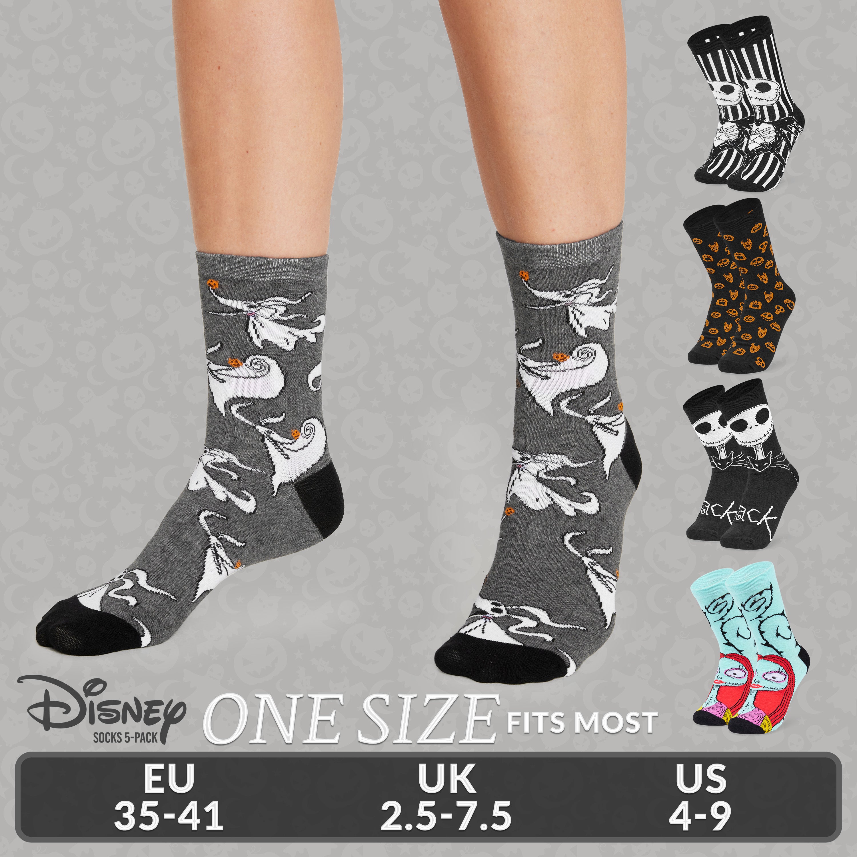 Disney Ladies Socks, Pack of 5 Soft Ankle Socks for Women - Jack Skellington - Get Trend