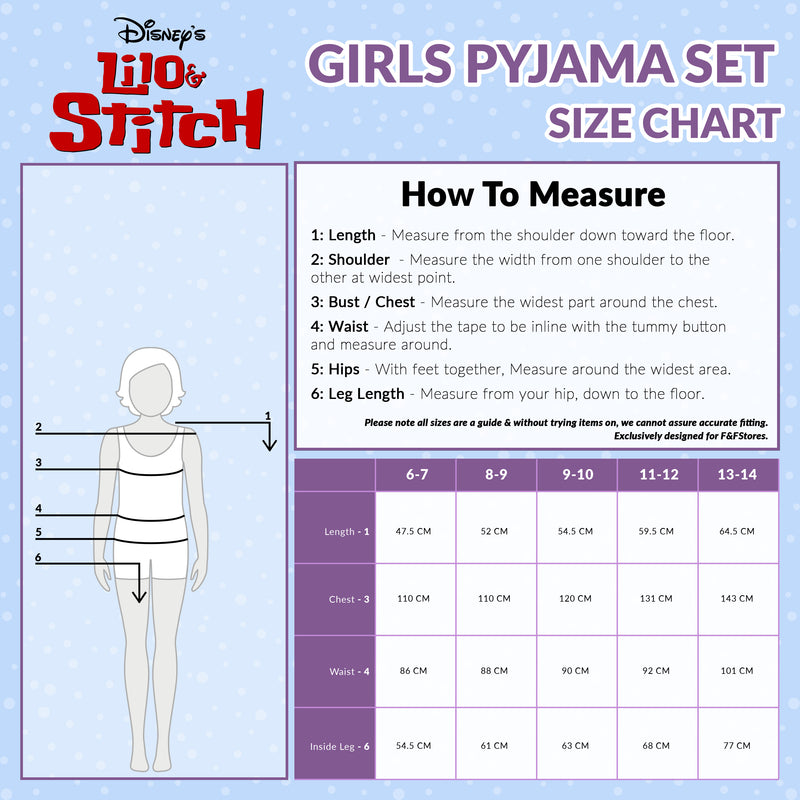 Disney Stitch Girls Pyjamas, 2 Piece Nightwear Sets - Blue & Black Stitch