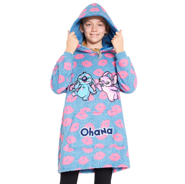 Disney Fleece Hoodie Blanket for Kids -  Blue Stitch & Angel