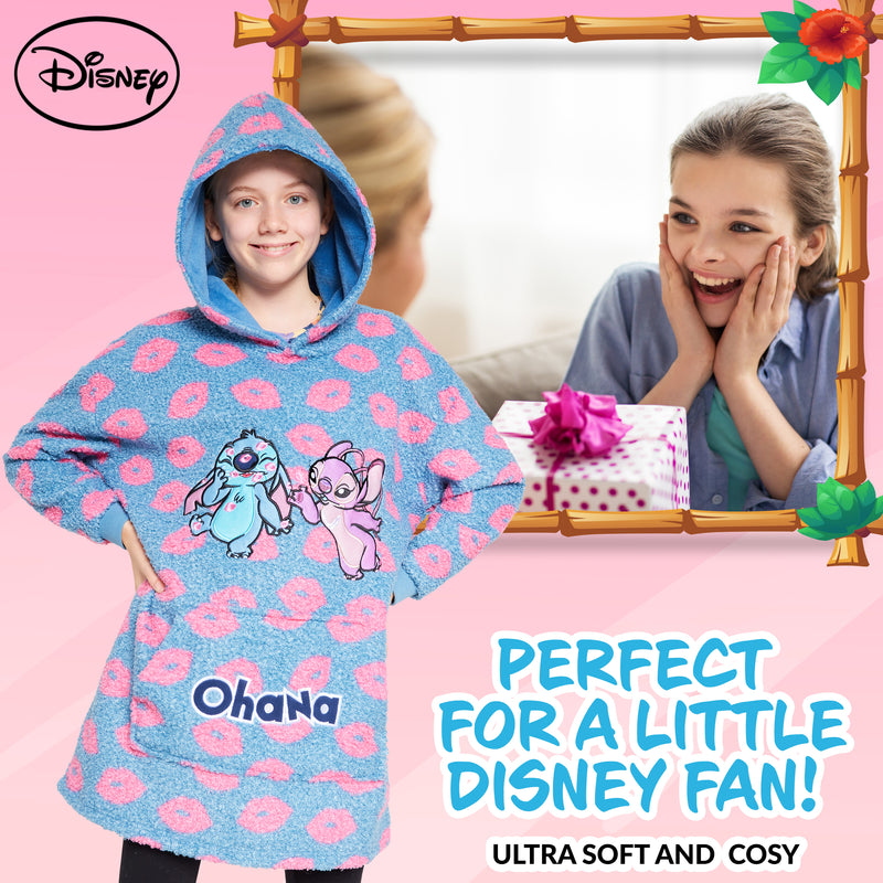 Disney Fleece Hoodie Blanket for Kids -  Blue Stitch & Angel - Get Trend