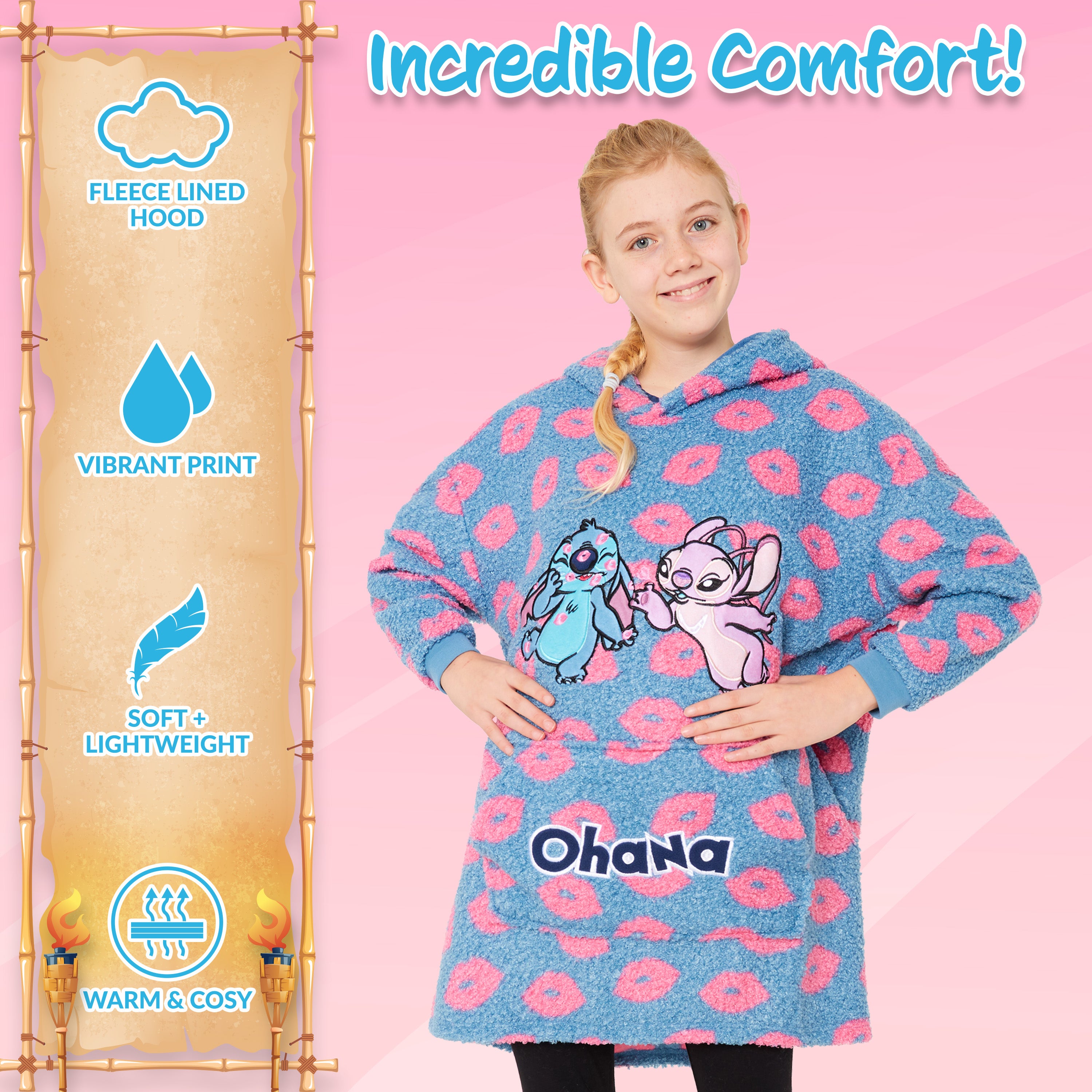 Disney Fleece Hoodie Blanket for Kids -  Blue Stitch & Angel - Get Trend