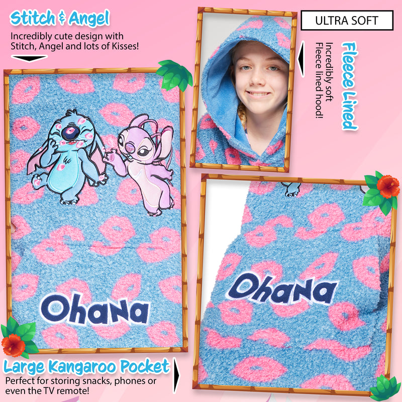 Disney Fleece Hoodie Blanket for Kids -  Blue Stitch & Angel - Get Trend