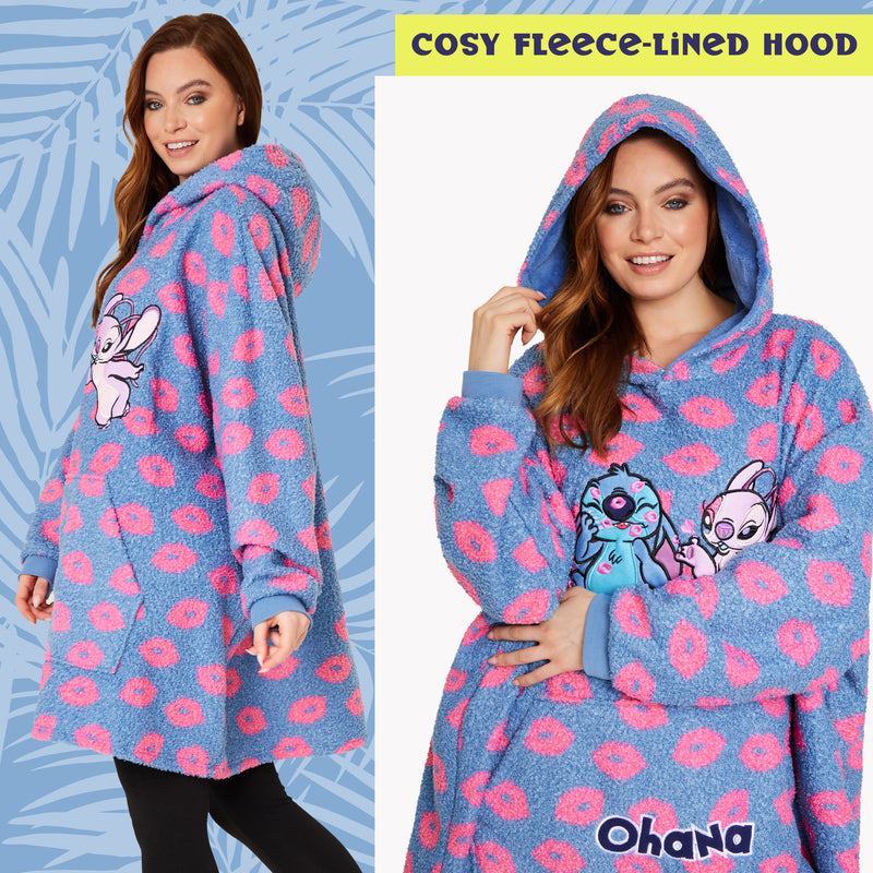 Disney Stitch Oversized Blanket Hoodie for Women - Stitch & Angel