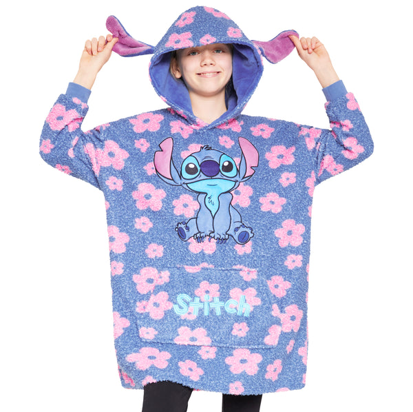 Disney Fleece Hoodie Blanket for Kids -  Blue Stitch Floral
