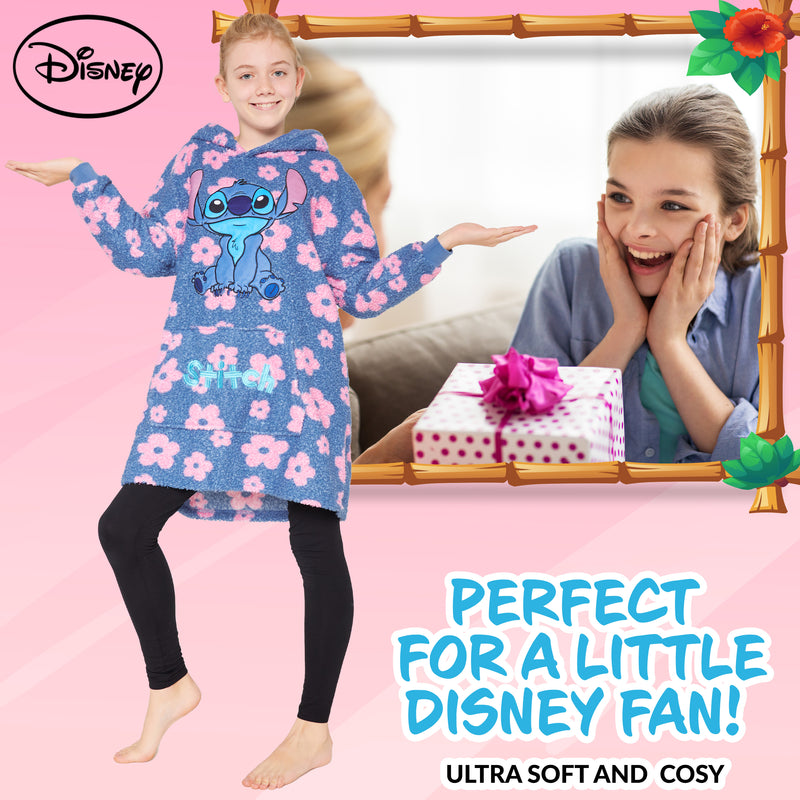 Disney Fleece Hoodie Blanket for Kids -  Blue Stitch Floral - Get Trend