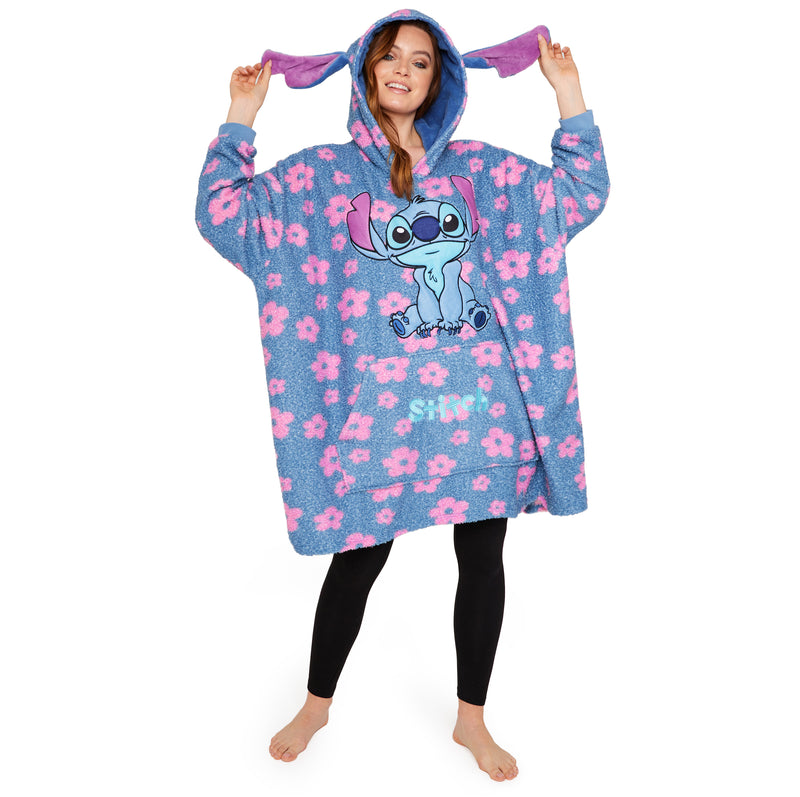 Disney Stitch Oversized Blanket Hoodie for Women - Floral Stitch