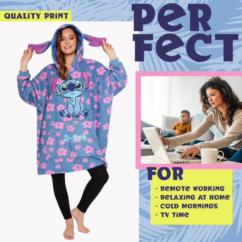 Disney Stitch Oversized Blanket Hoodie for Women - Floral Stitch - Get Trend