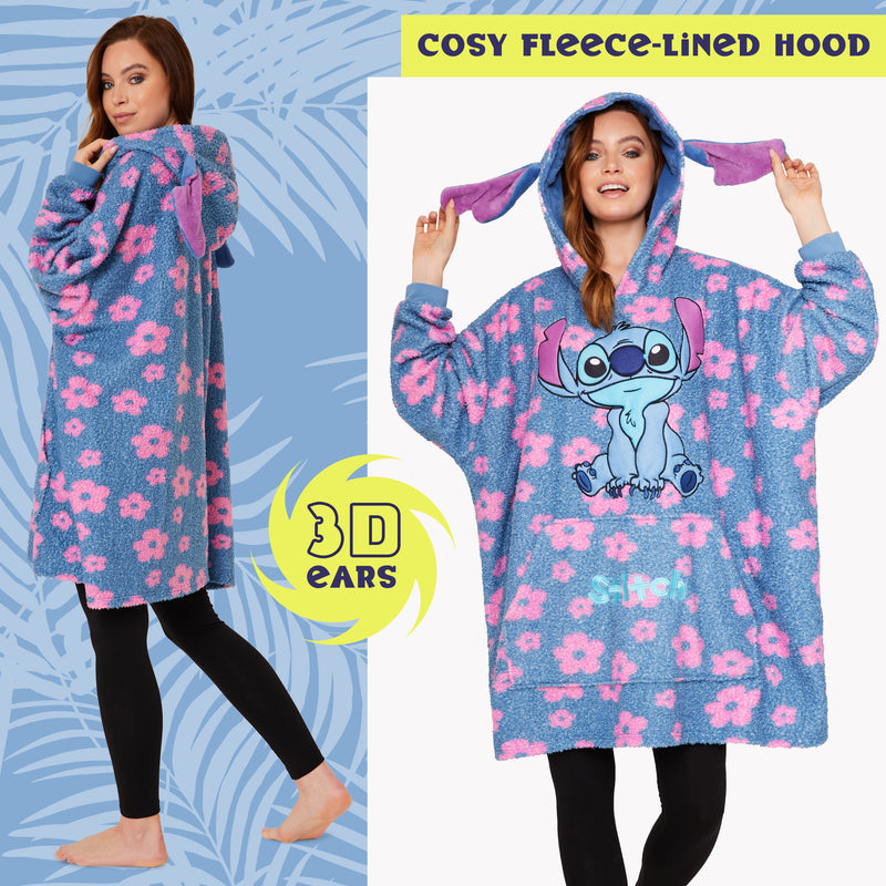 Disney Stitch Oversized Blanket Hoodie for Women - Floral Stitch - Get Trend