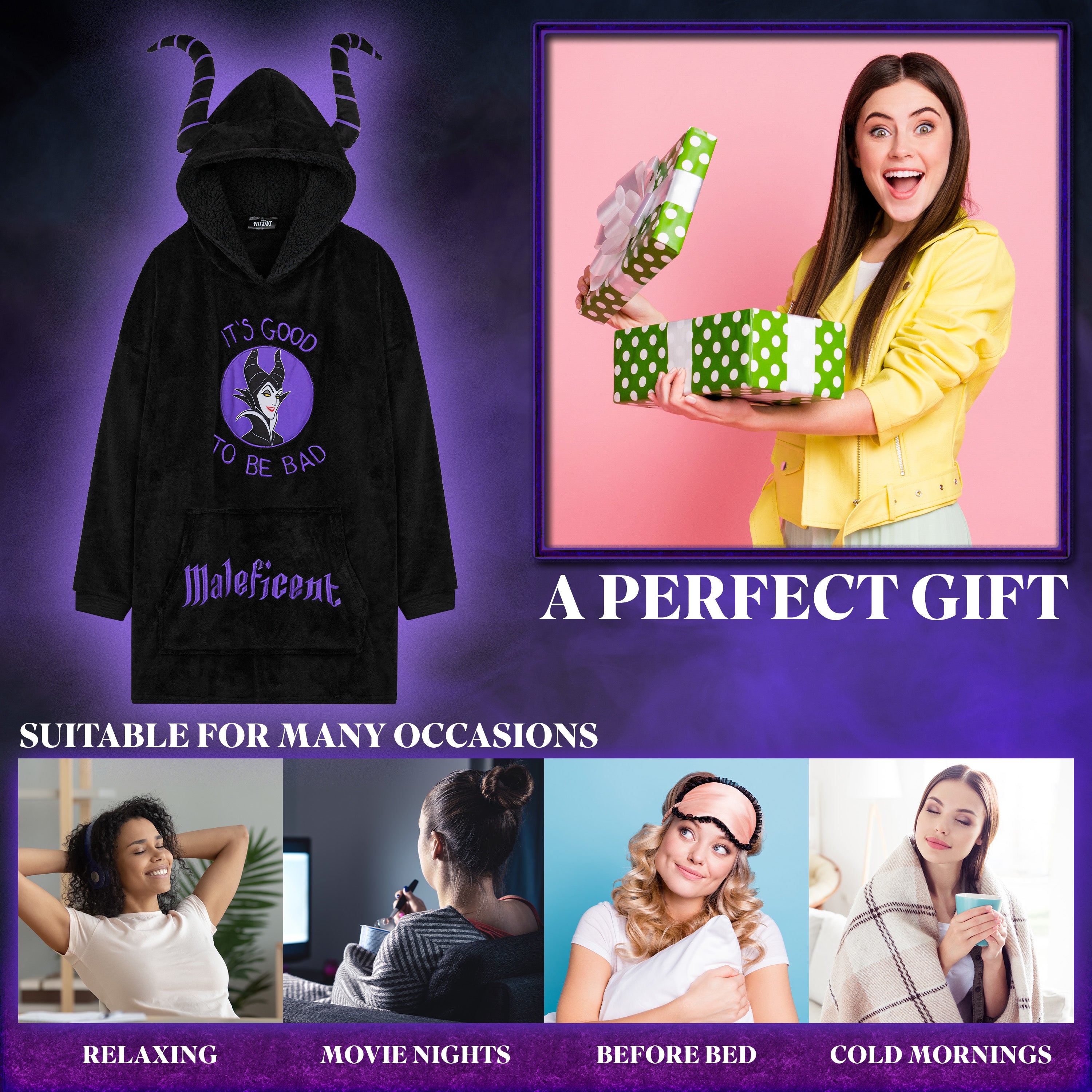 Disney Oversized Blanket Hoodie for Women - Black Maleficent - Get Trend