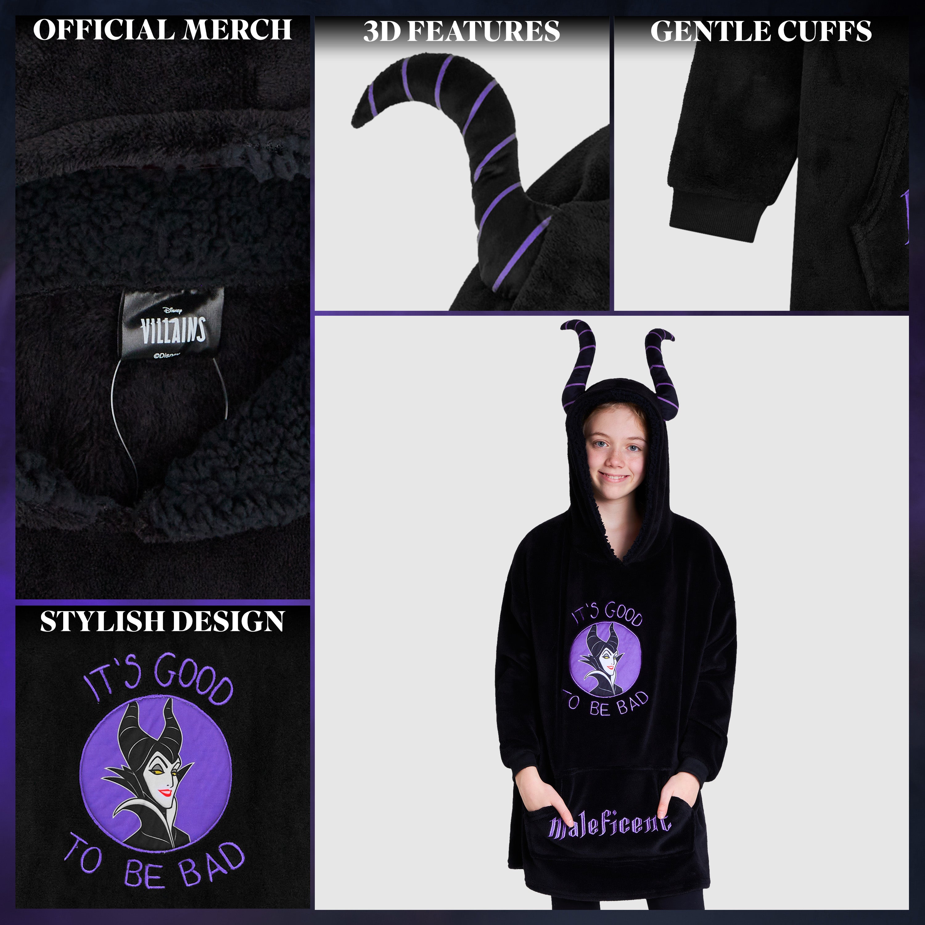 Disney Fleece Hoodie Blanket for Kids and Teenagers - Maleficent - Get Trend