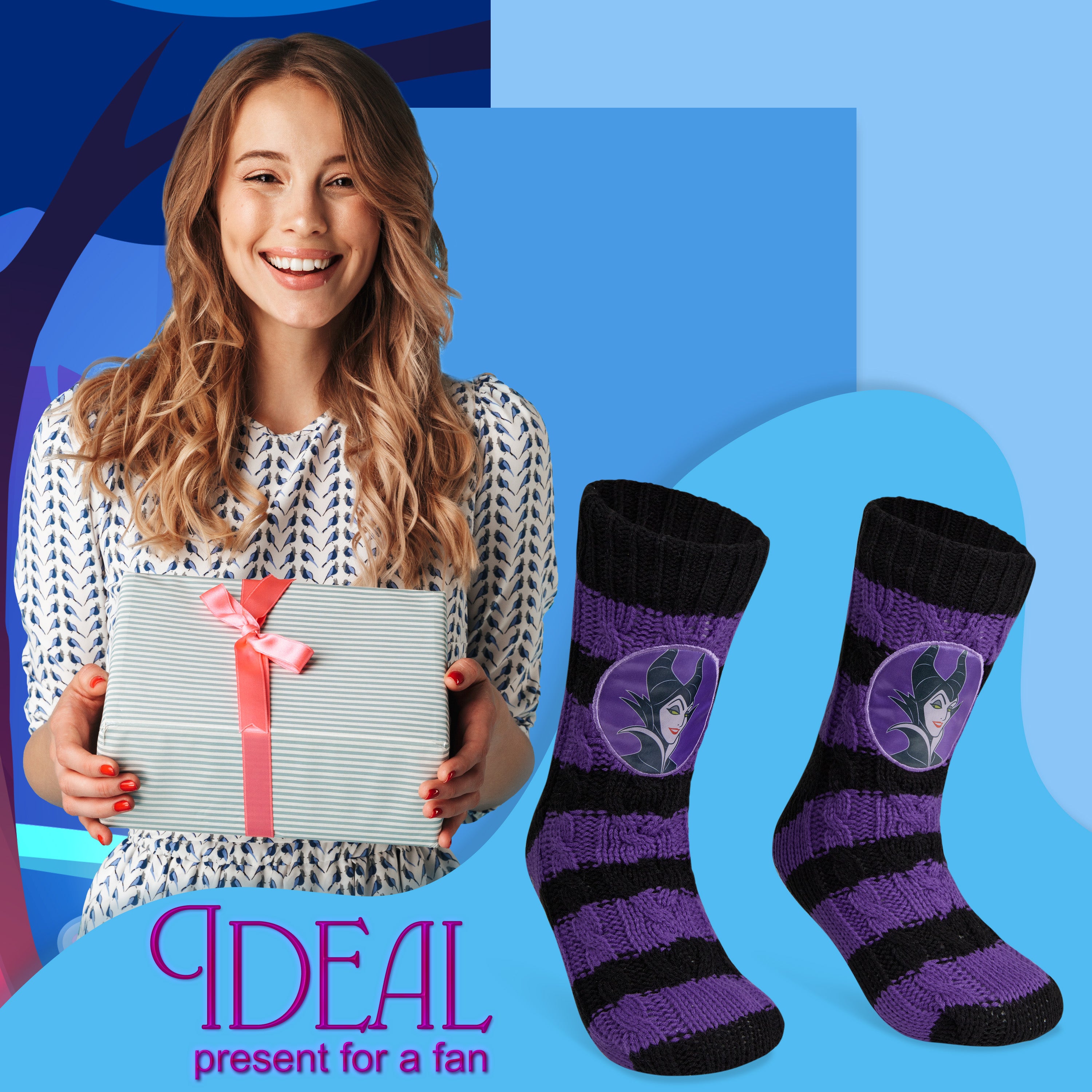 Disney Stitch Fluffy Socks for Women - Black & Purple Maleficent - Get Trend