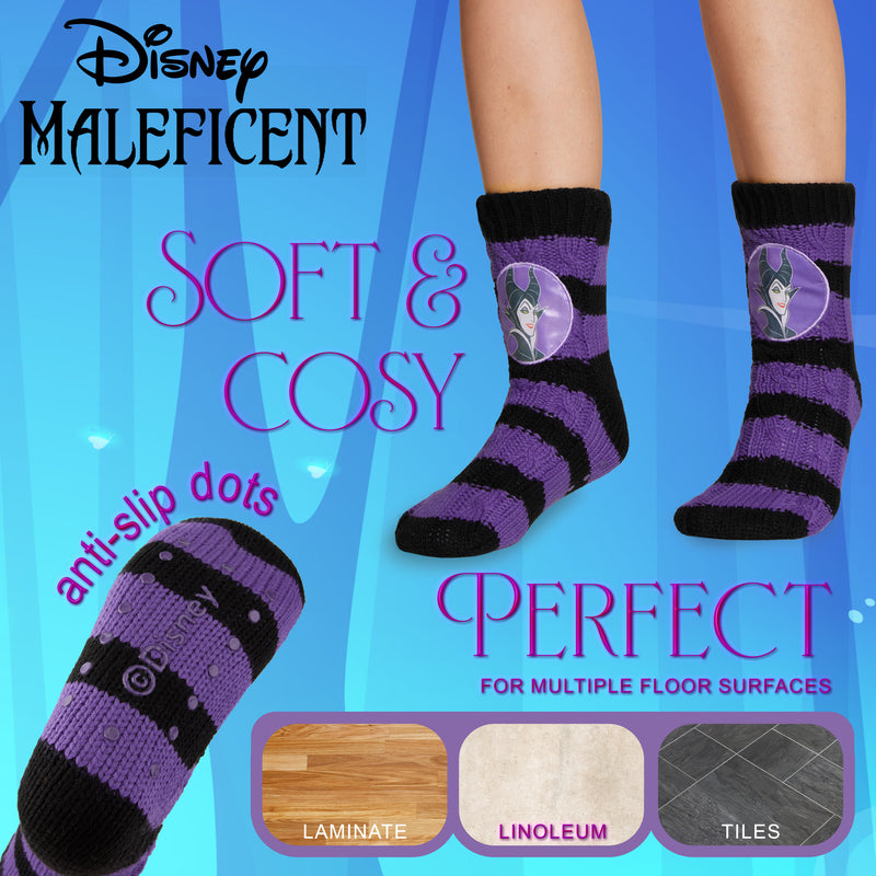 Disney Stitch Fluffy Socks for Women - Black & Purple Maleficent