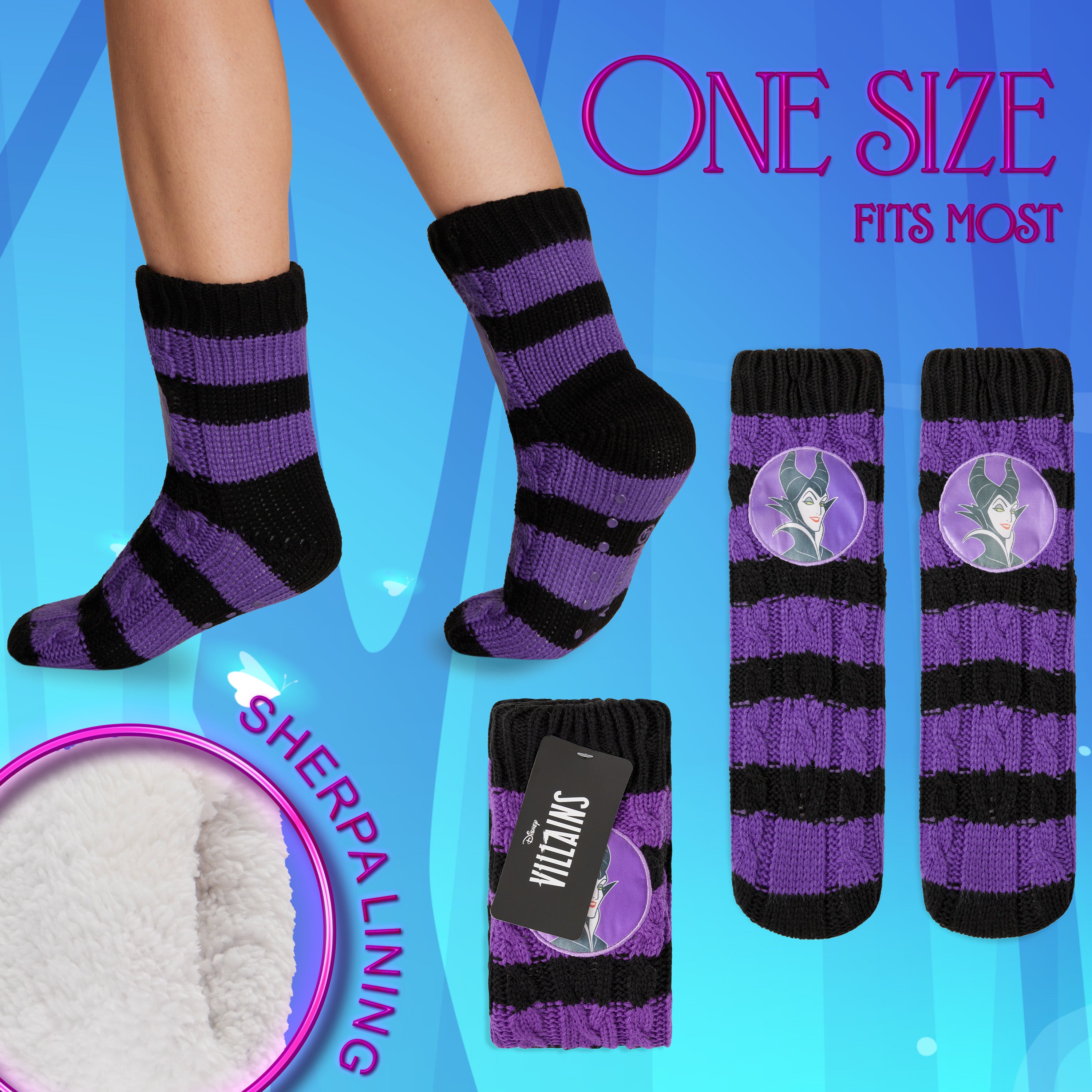 Disney Stitch Fluffy Socks for Women - Black & Purple Maleficent - Get Trend