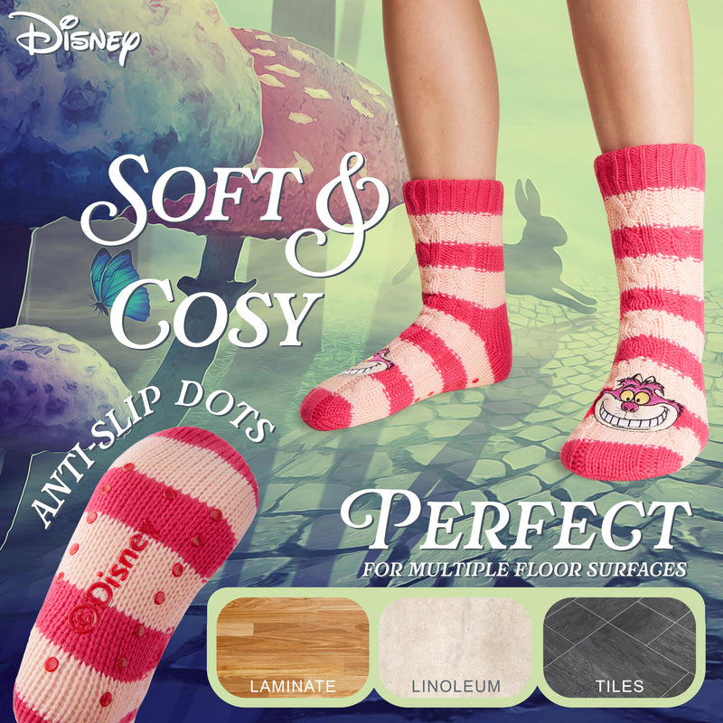 Disney Stitch Fluffy Socks for Women - Dark Pink Cheshire Cat