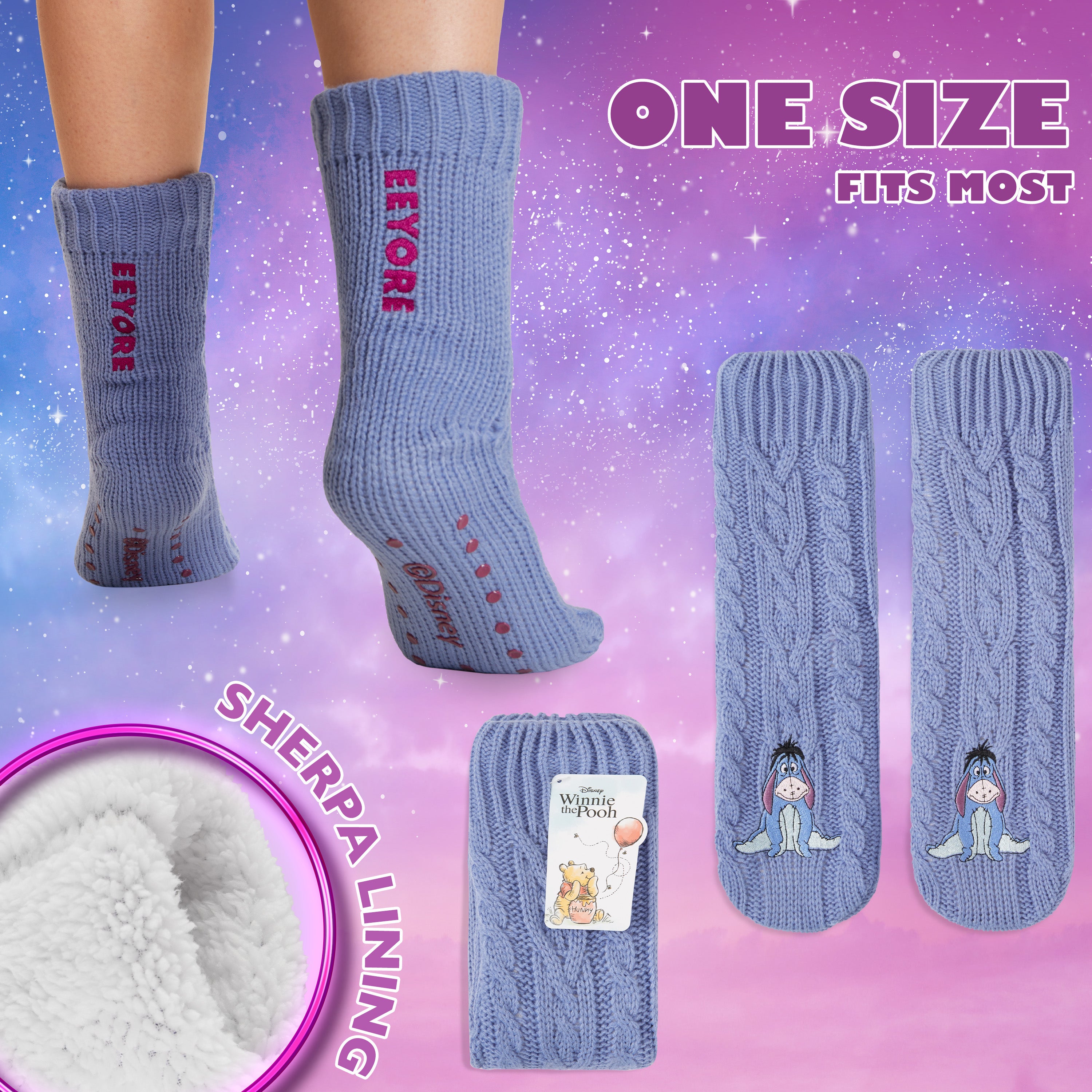 Disney Stitch Fluffy Socks for Women - Purple Eeyore - Get Trend