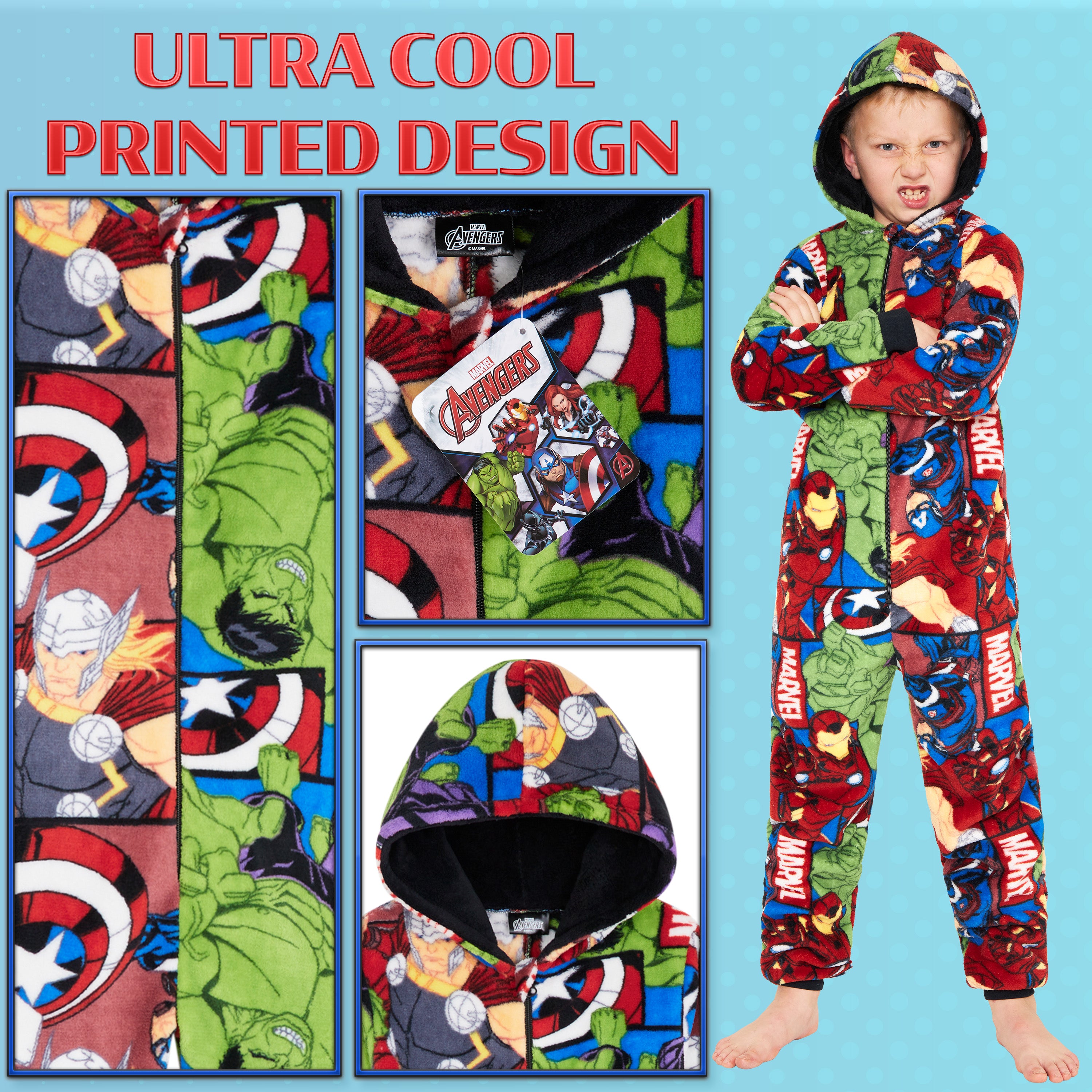 Marvel Fleece Onesie for Boys - Hooded Onesie for Kids - Multicolored - Get Trend