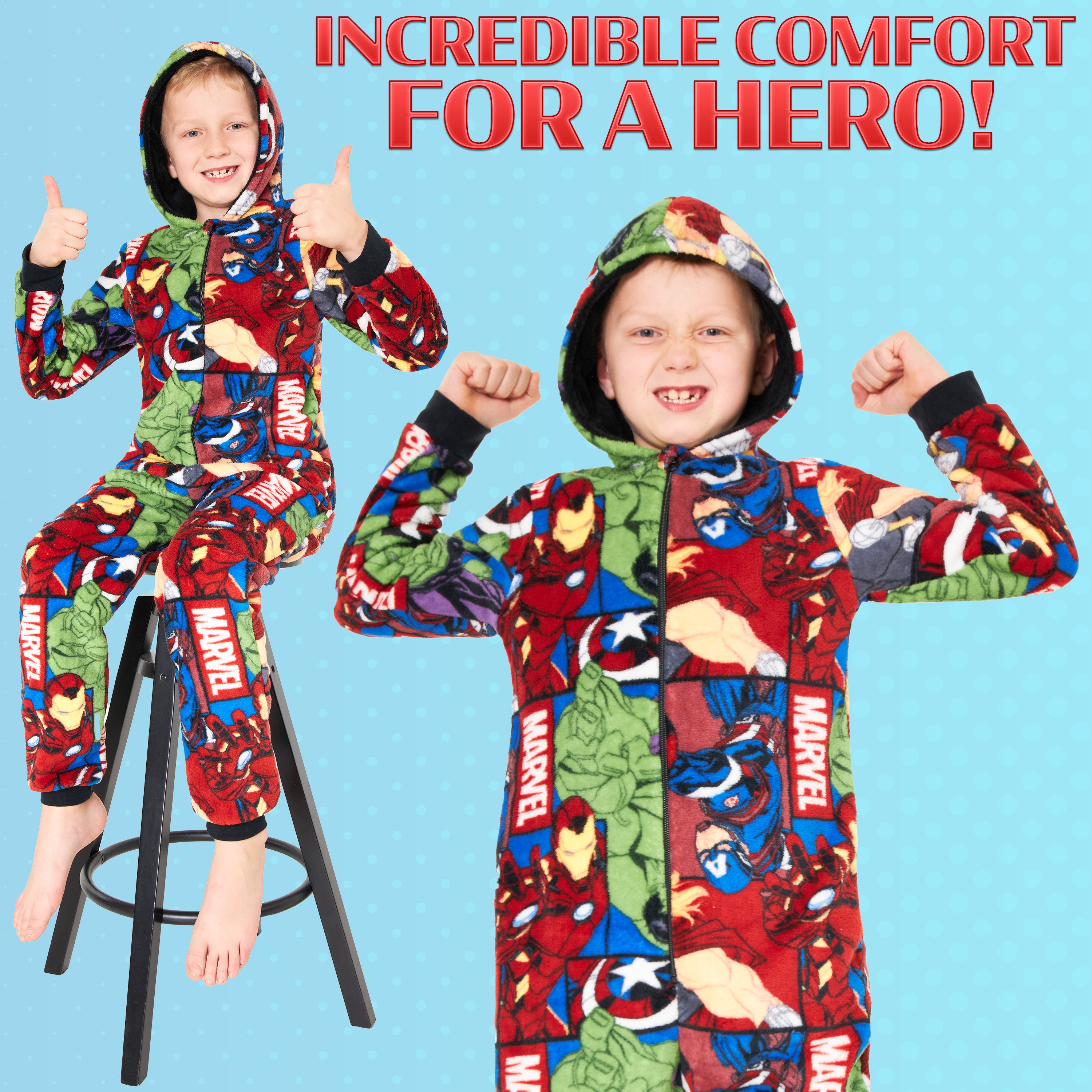 Marvel Fleece Onesie for Boys - Hooded Onesie for Kids - Multicolored - Get Trend