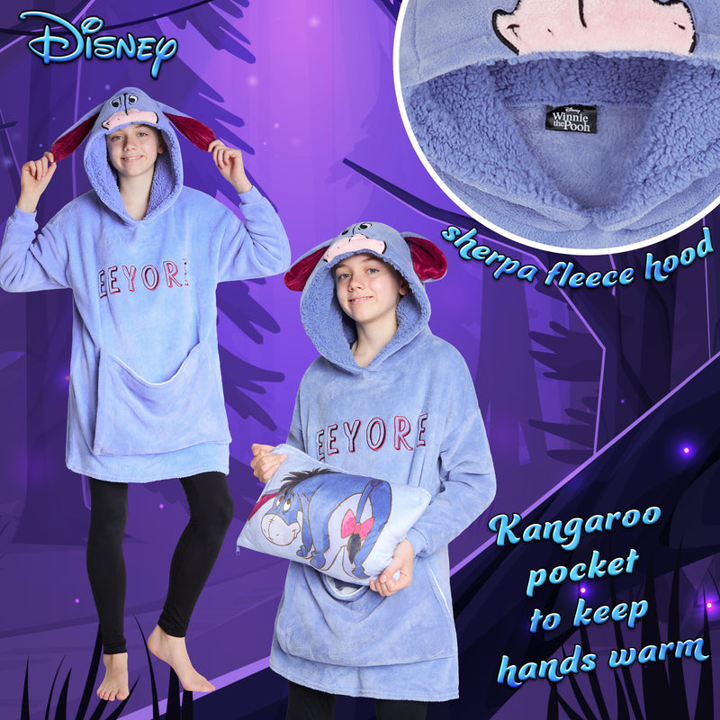 Disney Hoodie  for Kids -  2 in 1 Oversized Fleece Hoodie - Blue Eeyore - Get Trend