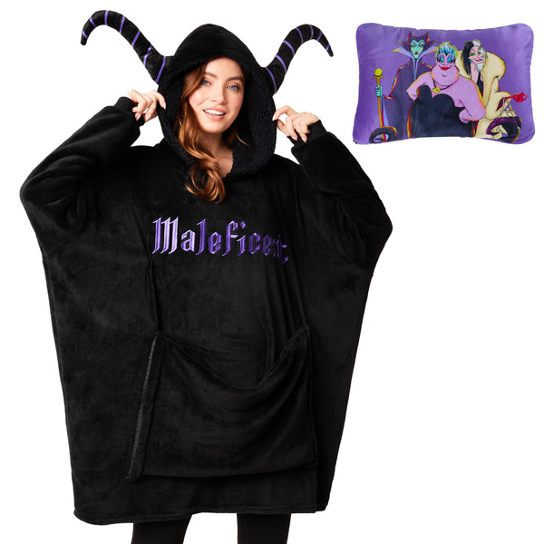 Disney Blanket Hoodie - Adults 2 in 1 Oversized Fleece Hoodie - Maleficent
