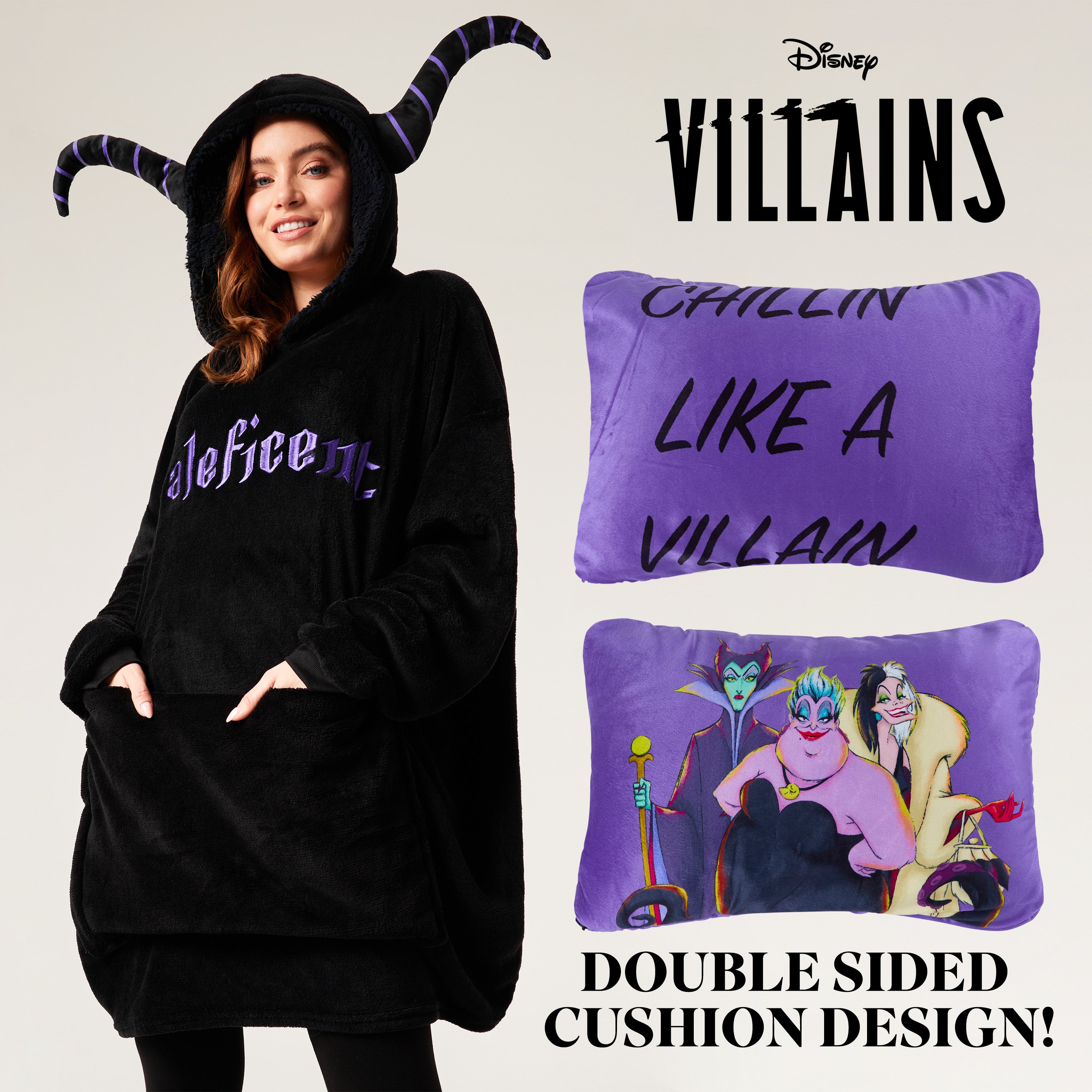 Disney Blanket Hoodie - Adults 2 in 1 Oversized Fleece Hoodie - Maleficent - Get Trend