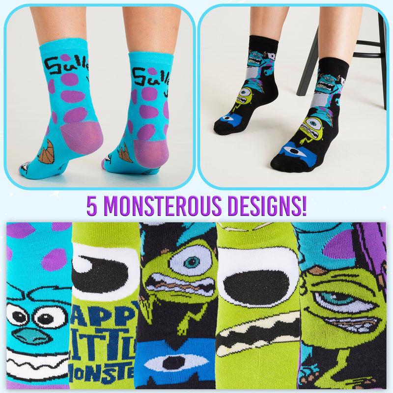 Disney Ladies Socks, Pack of 5 Soft Ankle Socks for Women - Monsters INC.